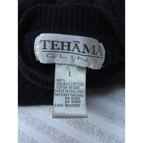 Tehama Clint Mens Large Pebble Beach Cable Knit Sweater Pullover Black Casual - Picture 5 of 7